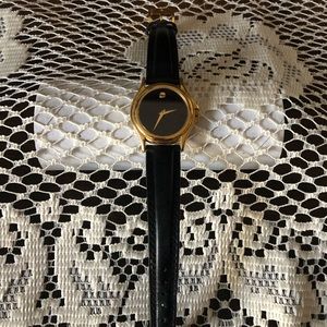 Ladies Movado Watch  Black Leather  Used Great Condition New Battery